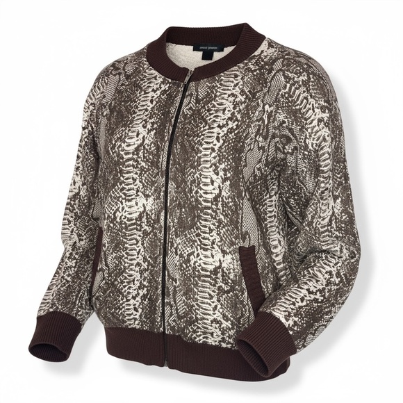 Ashley Stewart Sweaters - Ashley Stewart Snakeskin Print Bomber Sweater Jacket Brown Zip Front Size 18/20